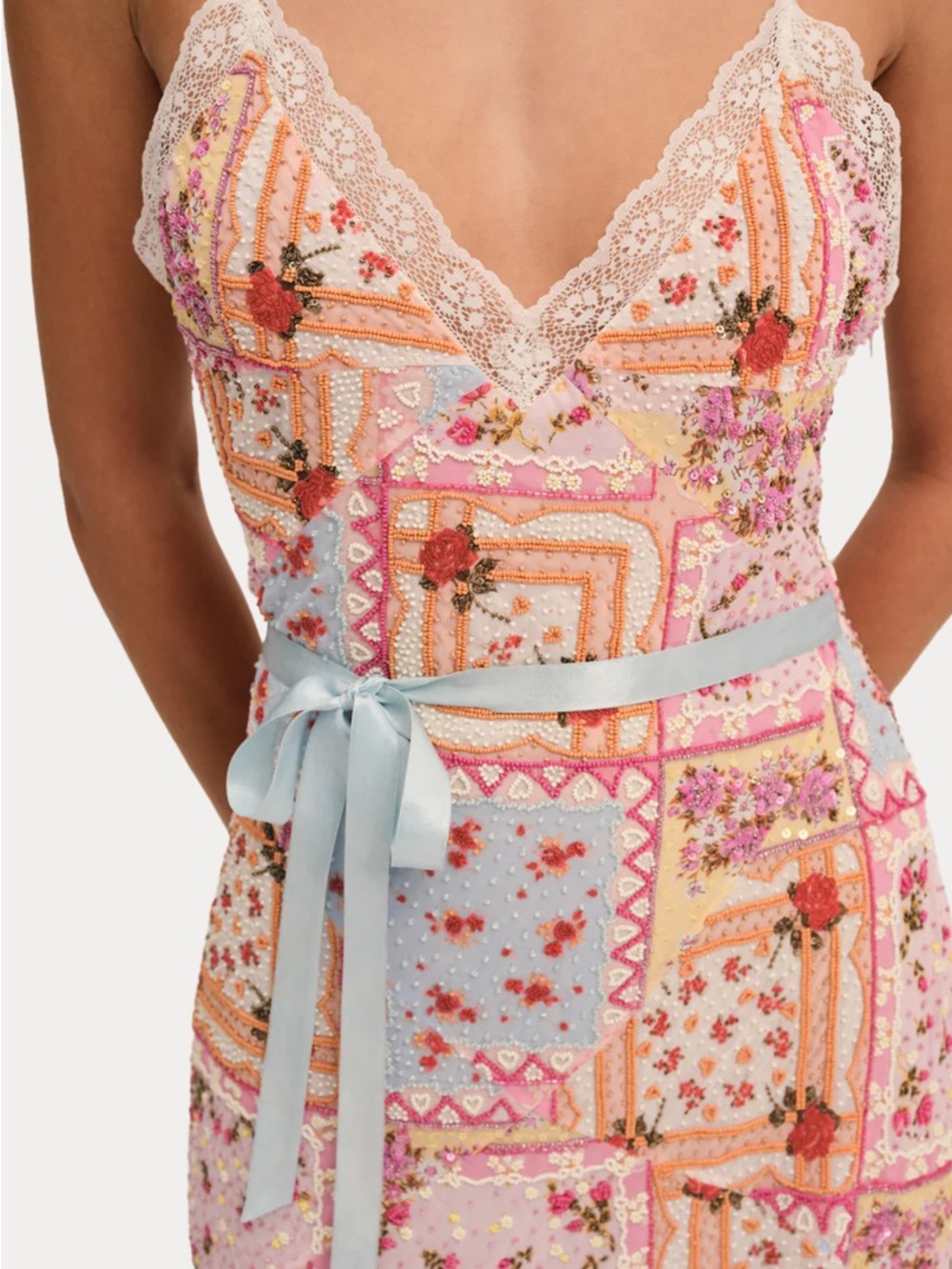 For Love and Lemons Beaded Handkerchief Midi Dress Size 8